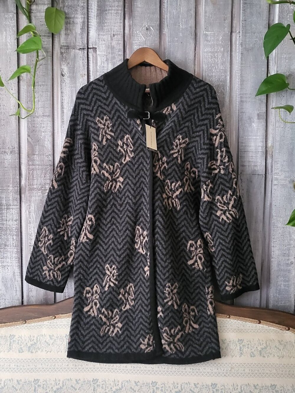 NWT Wool Blend Coatigan Long Duster Sweater Cardigan Medium Grey Black Italy